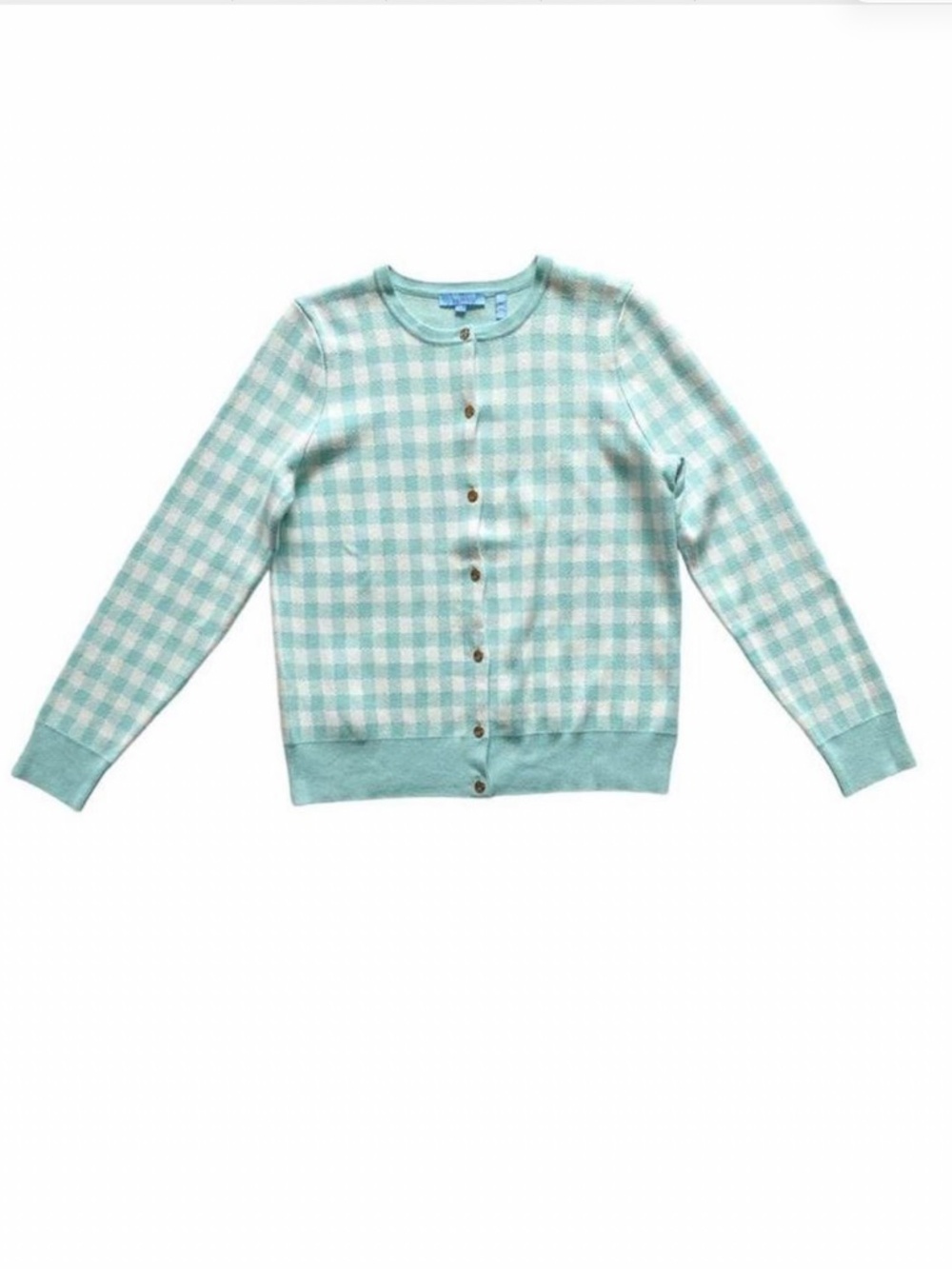 Draper James Button-up Sweater Teal and White Checkered XS